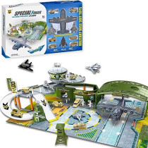 Fitto Military Base Action Figures Play Set with Large Bomber, 3 Jet Fighters, 5 Military Cars and Tanks and Helicopter