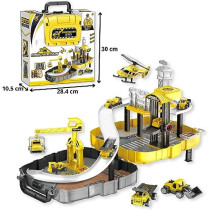 Fitto Construction Portable Backpack Playset with Crane, Slide, Elevator, and 2 Toy Construction Vehicles