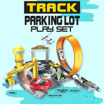 Fitto Adventure Rollo Coaster Playset with Car Crane, Stunt Loop, 4 Die Cast Cars, and Car Service Station