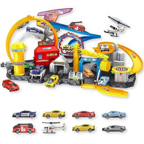 Fitto Adventure Rollo Coaster Theme Park Playset with Car Crane, Slide, Stunt Loop, and 8 Die Cast Cars