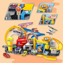 Fitto Adventure Rollo Coaster Theme Park Playset with Car Crane, Slide, Stunt Loop, and 8 Die Cast Cars