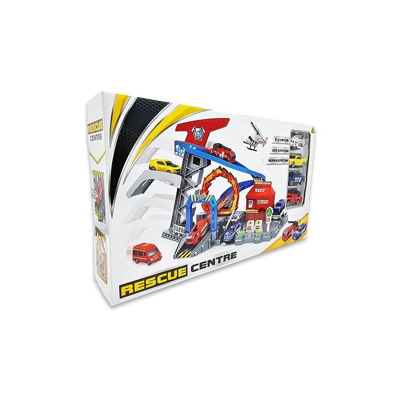 Fitto Adventure Rollo Coaster Theme Park Playset with Car Crane, Slide, Stunt Loop, and 8 Die Cast Cars