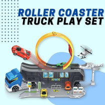 FITTO Convertible roller coaster truck, rollercoaster race toy play set, With Mini racing cars and helicopter Vehicle for Kid Child Boy for 3 4 5 6 Year Old Boys Girls Best Toys Blue