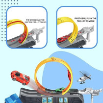 FITTO Convertible roller coaster truck, rollercoaster race toy play set, With Mini racing cars and helicopter Vehicle for Kid Child Boy for 3 4 5 6 Year Old Boys Girls Best Toys Blue