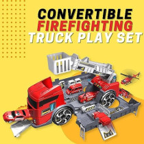 Fitto 2 In 1 Large Firefighter Truck and Fire Station and 2 Die Cast Cars