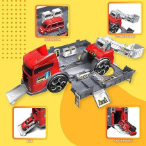 Fitto 2 In 1 Large Firefighter Truck and Fire Station and 2 Die Cast Cars