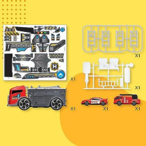 Fitto 2 In 1 Large Firefighter Truck and Fire Station and 2 Die Cast Cars