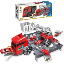 Fitto 2 In 1 Large Firefighter Truck and Fire Station and 2 Die Cast Cars