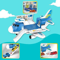 Fitto 2 In 1 Toy Airplane Playset and Car Garage Playset with Cars Slide, Sound, Light, and Die Cast Cars