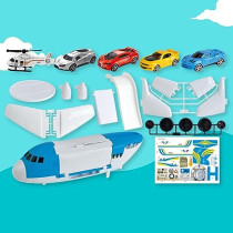 Fitto 2 In 1 Toy Airplane Playset and Car Garage Playset with Cars Slide, Sound, Light, and Die Cast Cars