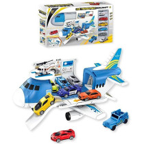 Fitto 2 In 1 Toy Airplane Playset and Car Garage Playset with Cars Slide, Sound, Light, and Die Cast Cars