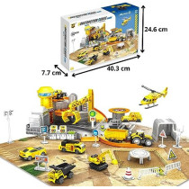 Fitto Construction Site Playset with Slides, Lift, Service Station, and Excavator, Dump Truck, Bulldozer, and More Construction Vehicles