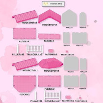 Fitto 4 Rooms Cute 2 Floors Dollhouse Playset, Girls Doll House with Doll, Furniture, and Accessories, Pink