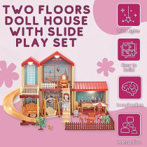 Fitto 4 Rooms Large 2 Floors Dollhouse Playset, Girls Doll House with Doll, Slide, Stairs, Furniture, and Accessories, Red
