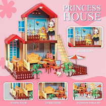 Fitto 3 Rooms Large 2 Floors Dollhouse Playset, Girls Doll House with Doll, Stairs, Furniture, and Accessories, Red