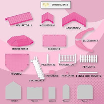 Fitto 11 Rooms Dollhouse Playset, 4 Floors Huge Girls Doll House with 2 Dolls, Slide, Stairs, and All Accessories, Pink