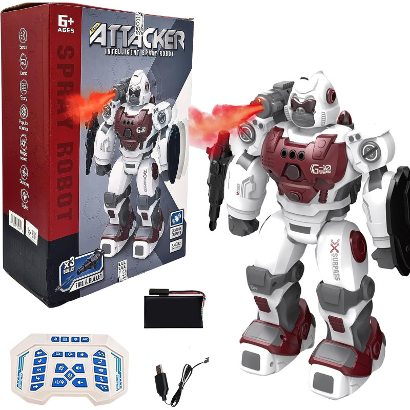 Fitto Battle Remote Control Smart Robot, Gorilla Theme with Smoke Water Vapor and Weapons, Moving Leg, Programmable RC Robot with Rechargeable Battery, White