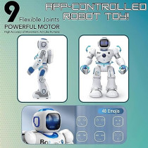 Fitto Advanced Mobile App and Remote Control Smart Robot, Moving Head, Arms and Leg with Emoji Face Expressions, Dance, Programmable RC Robot, with Rechargeable Battery RC Robot, White