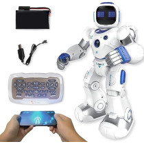 Fitto Advanced Mobile App and Remote Control Smart Robot, Moving Head, Arms and Leg with Emoji Face Expressions, Dance, Programmable RC Robot, with Rechargeable Battery RC Robot, White