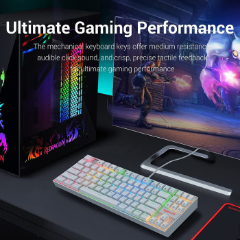Redragon K552 Mechanical Gaming Keyboard Rgb Led Backlit Wired With Anti-Dust Proof Switches For Windows Pc (White, 87 Key Red Switches)