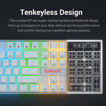 Redragon K552 Mechanical Gaming Keyboard Rgb Led Backlit Wired With Anti-Dust Proof Switches For Windows Pc (White, 87 Key Red Switches)