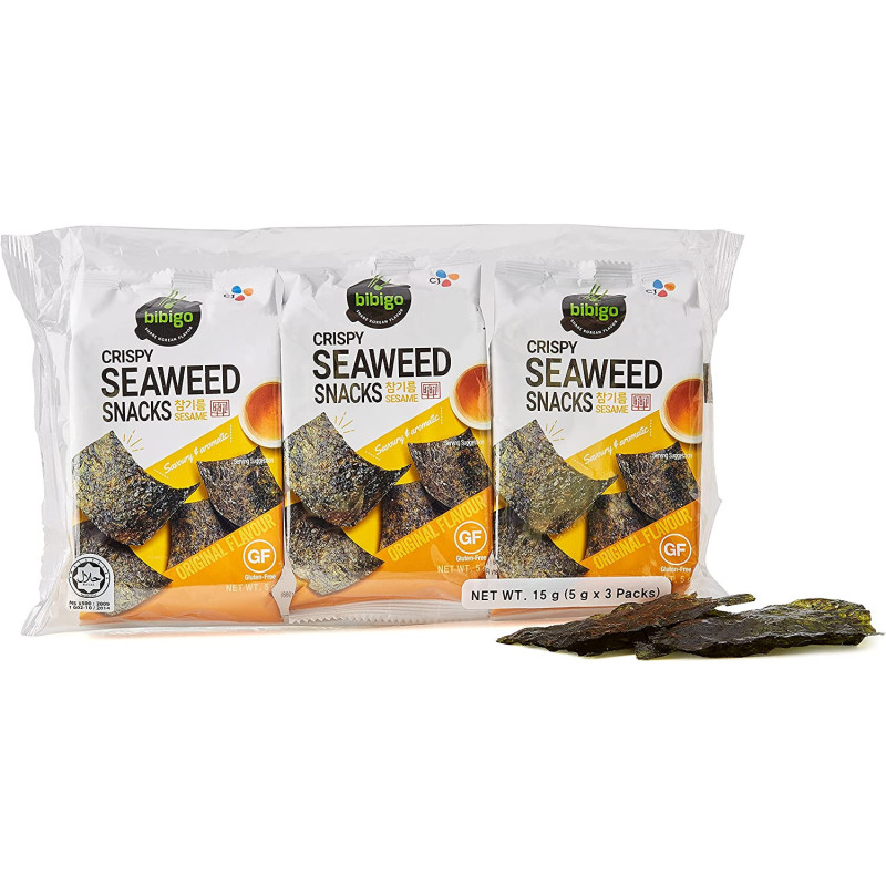 Cj Bibigo Snack Gim, Seasoned Seaweed Sesame 5grams X 3Packs, Multi Color