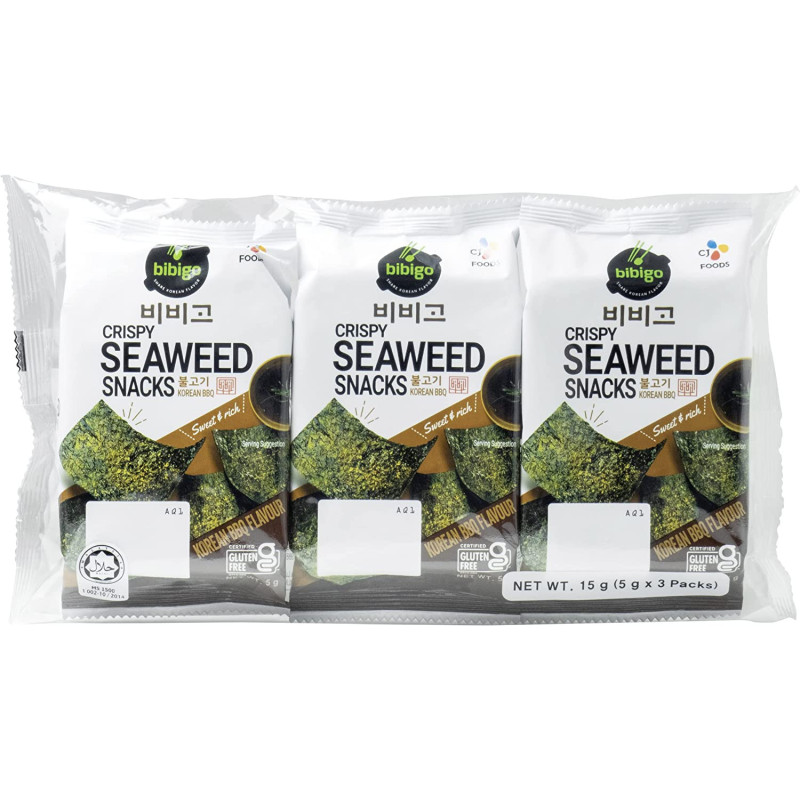 CJ Bibigo Crispy Seaweed Snacks Korean BBQ Flavour 3 x 5g