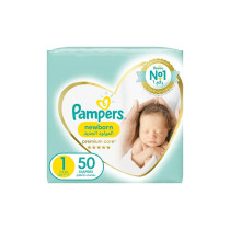 Pampers Premium Care Baby Diapers, Newborn, Size 1, 2 - 5 Kg, 50 Count - Helps Prevent Rashes