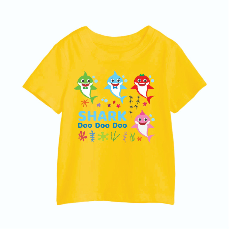 Al Amal Baby shark printed round neck cotton tees UNISEX, Yellow