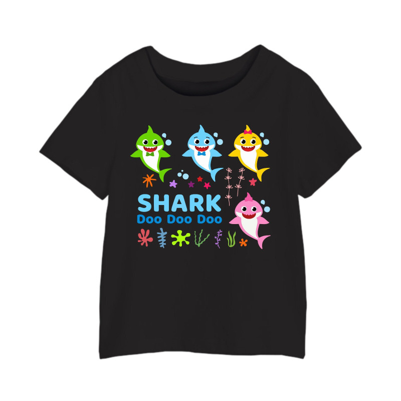 Al Amal Baby shark printed round neck cotton tees UNISEX, Black