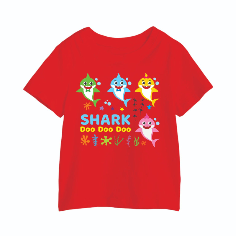 Al Amal Baby shark printed round neck cotton tees UNISEX, Red