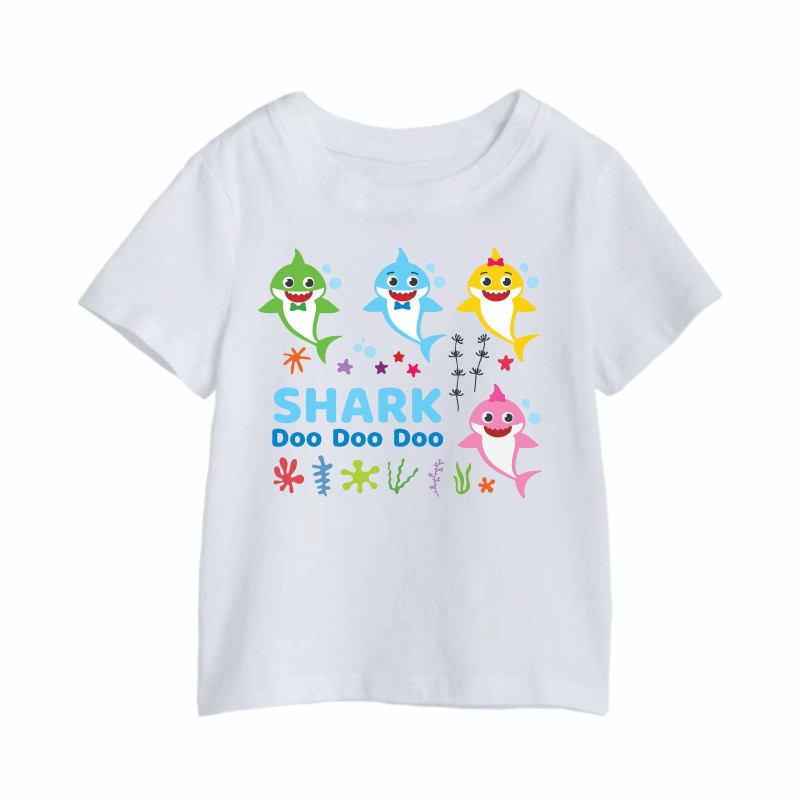 Al Amal Baby shark printed round neck cotton tees UNISEX, White