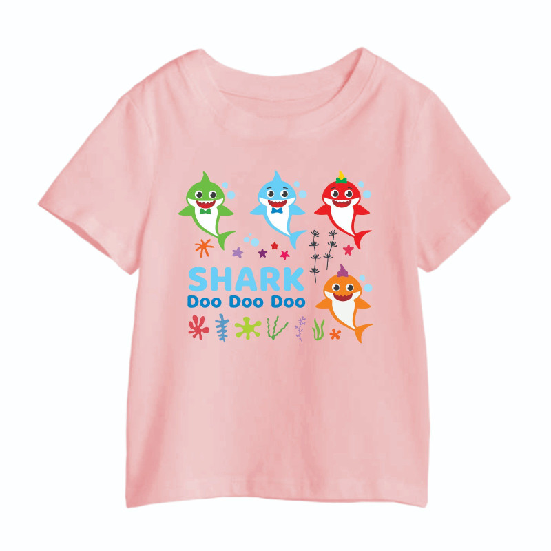 Al Amal Baby shark printed round neck cotton tees UNISEX, Pink