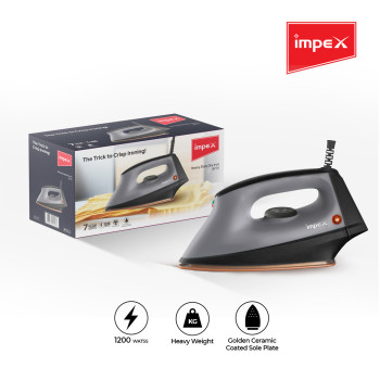 Impex IB 191 1200W Heavy Duty Dry Iron Box With Golden Ceramic Coated Sole Plate