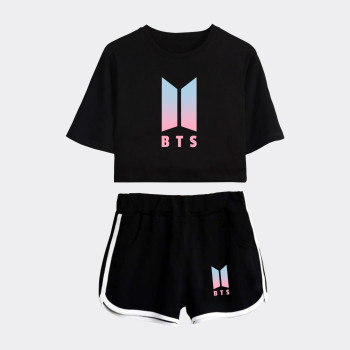 Two Piece Set Girl Kpop BTS WORLD TOUR Crop Top Shorts Pants Bts Love Yourself T Shirt Girl Summer Tracksuit …