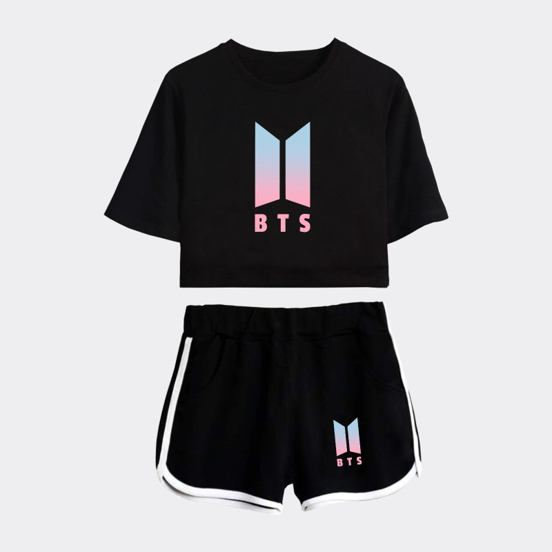 Two Piece Set Girl Kpop BTS WORLD TOUR Crop Top Shorts Pants Bts Love Yourself T Shirt Girl Summer Tracksuit …