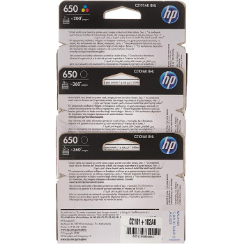 HP 650 2 Black + 1 Color Original Ink Cartridge Cz101+102Ak