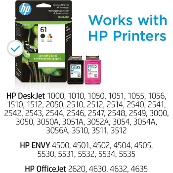 HP 61 Black/Tri-Color Ink (2-Pack) Works With Deskjet 1000, 1010, 1050, 1510, 2050, 2510, 2540, 3000, 3050, 3510