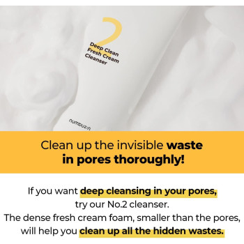 Numbuzin No.2 Deep Clean Fresh Cream Cleanser, 4.05oz/ 120ml, Whipped cream foam, Deep Pore Cleansing, Natural cleaning ingredient, Moisturizing