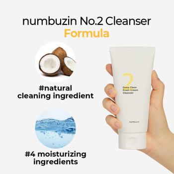 Numbuzin No.2 Deep Clean Fresh Cream Cleanser, 4.05oz/ 120ml, Whipped cream foam, Deep Pore Cleansing, Natural cleaning ingredient, Moisturizing