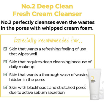 Numbuzin No.2 Deep Clean Fresh Cream Cleanser, 4.05oz/ 120ml, Whipped cream foam, Deep Pore Cleansing, Natural cleaning ingredient, Moisturizing