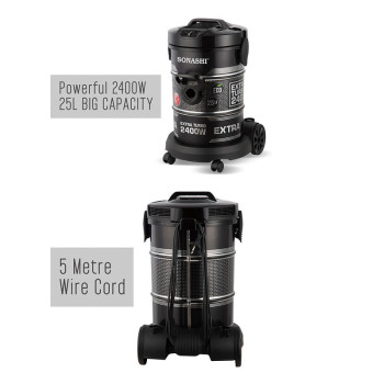 Sonashi 2400W 25L Drum Vacuum Cleaner (SVC-9029D) (SILVER-BLACK)