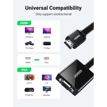 UGREEN Active HDMI To VGA Adapter Converter With 3.5mm Audio Jack Up To 1080P Compatible For PC, Laptop, Ultrabook, Raspberry Pi, Chromebook, Black