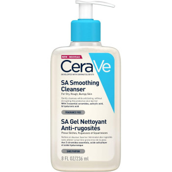 CeraVe Smoothing Cleanser Face and Body Salicylic Acid Wash and Exfoliant with Hyaluronic Acid, Niacinamide and Ceramides 236 ML
