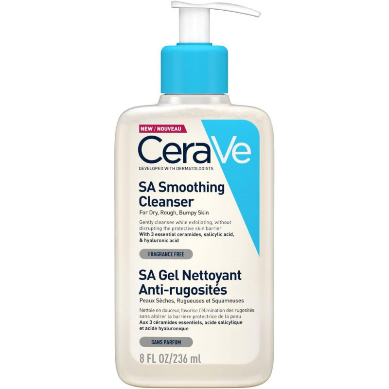 CeraVe Smoothing Cleanser Face and Body Salicylic Acid Wash and Exfoliant with Hyaluronic Acid, Niacinamide and Ceramides 236 ML 