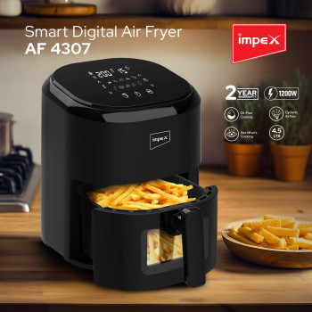 Impex AF 4307 Air Fryer With Adjustable Temperature Control Overheating Protection 4.5 L 1200W Black