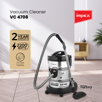Impex PowerPro Vacuum Cleaner (VC 4708) 2200W, Ultra-Capacity 21 L, High Performance & Low Noise, Strong Metal Body With Convenient Handle, Black
