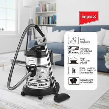 Impex PowerPro Vacuum Cleaner (VC 4708) 2200W, Ultra-Capacity 21 L, High Performance & Low Noise, Strong Metal Body With Convenient Handle, Black