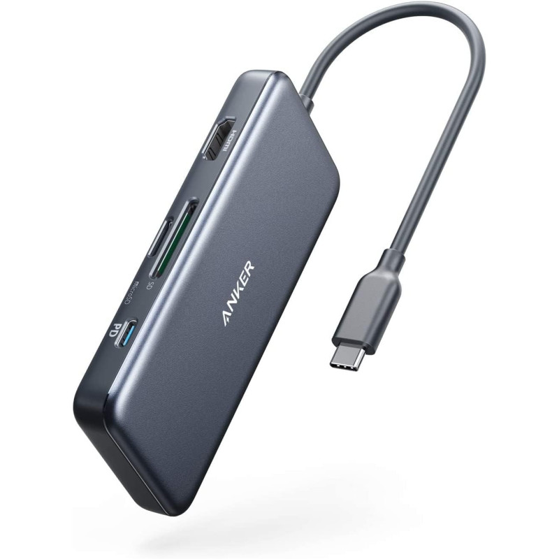 Anker USB C Hub, PowerExpand+ 7-in-1 USB C Hub Adapter, With 4K HDMI, 100W Power Delivery, USB-C and 2 USB-A 5Gbps Data Ports, MicroSD And SD Card Reader, For MacBook Air, MacBook Pro, XPS