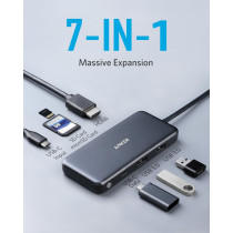 Anker USB C Hub, PowerExpand+ 7-in-1 USB C Hub Adapter, With 4K HDMI, 100W Power Delivery, USB-C and 2 USB-A 5Gbps Data Ports, MicroSD And SD Card Reader, For MacBook Air, MacBook Pro, XPS